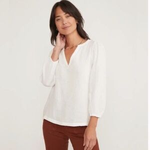 Marine Layer Jamie Banded Collar Double Cloth Top in‎ White Size L cotton gauze